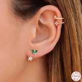 925 Silver Green Rhinestone Hoop Earrings Heart Pendant Charm Ci