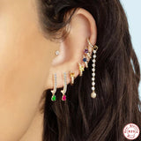 925 Silver Green Rhinestone Hoop Earrings Heart Pendant Charm Ci
