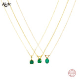 925 Silver Green Tourmaline Pendant Necklace Rabbit Ear Zircon Charm Chain