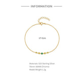 925 Silver Green Zircon Charm Bracelet Minimalist Jewelry