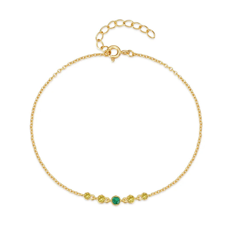 925 Silver Green Zircon Charm Bracelet Minimalist Jewelry