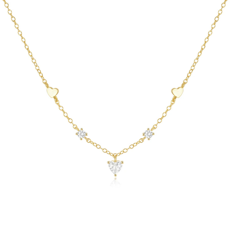 925 Silver Heart CZ Pendant Necklace High 18k Chain Jewelry