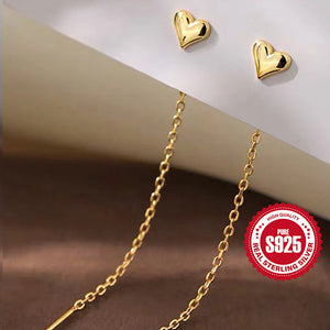 Sterling Silver Heart Tassel Chain Drop Earrings for Women