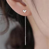 Sterling Silver Heart Tassel Chain Drop Earrings for Women