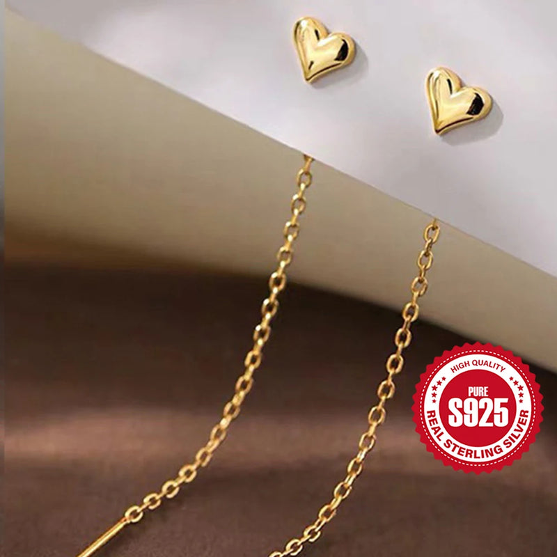 Sterling Silver Heart Tassel Chain Drop Earrings for Women