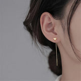Sterling Silver Heart Tassel Chain Drop Earrings for Women