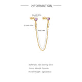 925 Silver Heart Zircon Tassels Chain Earrings Women Dangling Jewelry