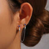 925 Silver Heart Zircon Tassels Chain Earrings Women Dangling Jewelry
