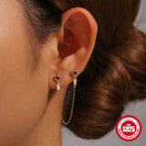 925 Silver Heart Zircon Tassels Chain Earrings Women Dangling Jewelry