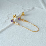 925 Silver Heart Zircon Tassels Chain Earrings Women Dangling Jewelry
