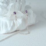 925 Silver Heart Zircon Tassels Chain Earrings Women Dangling Jewelry