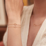 925 Silver Heart Frame Charm Bracelet 18K Plated Stackable Thin Slim Women Gift