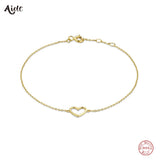925 Silver Heart Frame Charm Bracelet 18K Plated Stackable Thin Slim Women Gift