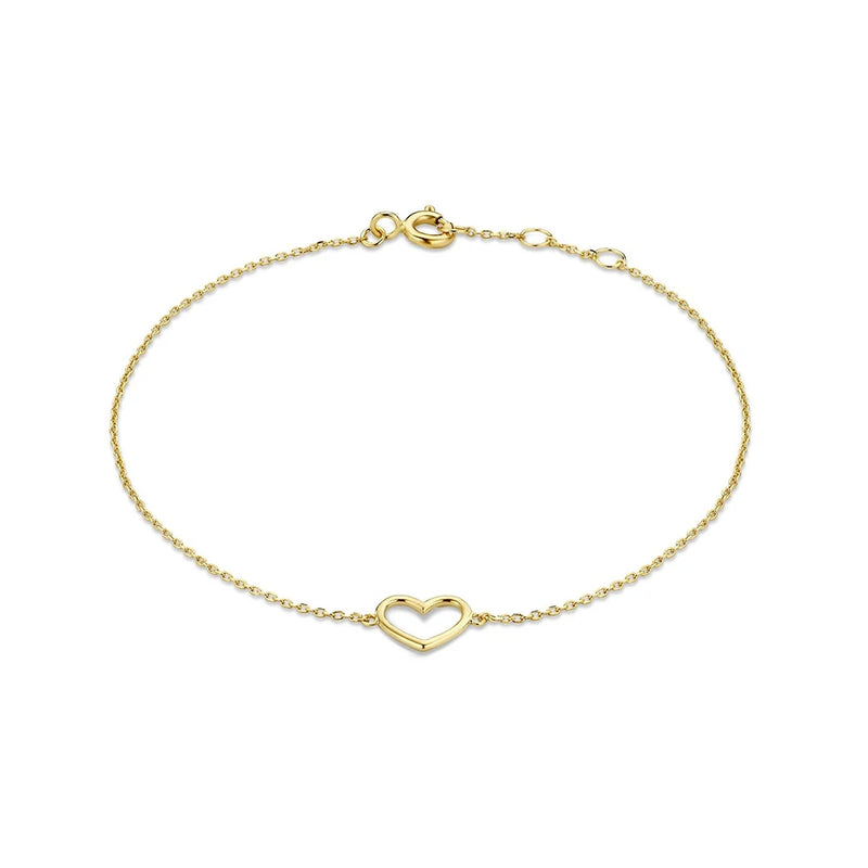 925 Silver Heart Frame Charm Bracelet 18K Plated Stackable Thin Slim Women Gift