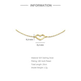 925 Silver Heart Frame Charm Bracelet 18K Plated Stackable Thin Slim Women Gift