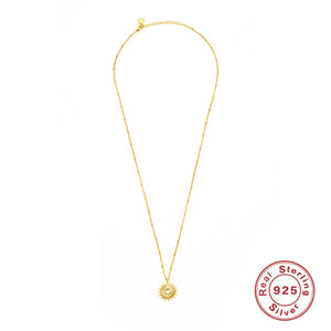 925 Silver Sun Pendant Necklace Long Chain Beads Sunlight Necklace Women
