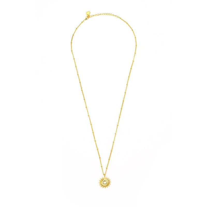 925 Silver Sun Pendant Necklace Long Chain Beads Sunlight Necklace Women