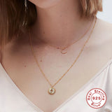 925 Silver Sun Pendant Necklace Long Chain Beads Sunlight Necklace Women