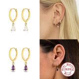 925 Silver Hoop Earrings Purple CZ Huggie Earrings for Women