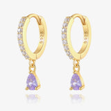 925 Silver Hoop Earrings Purple CZ Huggie Earrings for Women