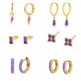 925 Silver Hoop Earrings Purple CZ Huggie Earrings for Women