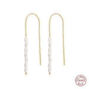 925 Silver Pearl Beads Pendant Tassel Earrings