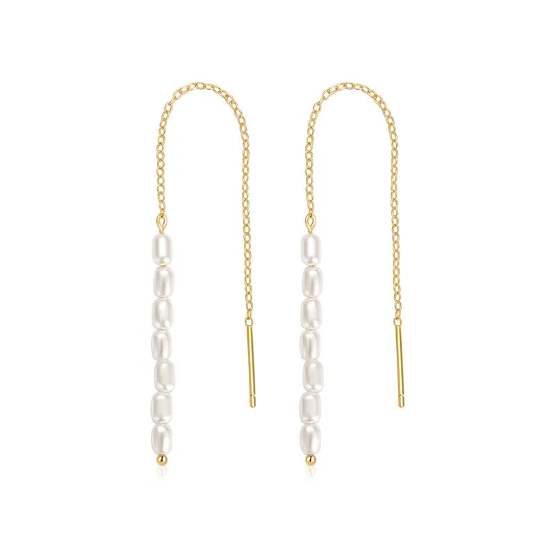 925 Silver Pearl Beads Pendant Tassel Earrings