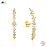 925 Silver Pearl CZ Pave Ear Climber Women Line Ear Crawlers Jewelry