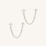 925 Silver Pearl Zircon Stud Earrings 18K Plated Tassel Earrings