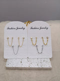 925 Silver Pearl Zircon Studs Double Chain Tassel Earrings