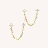 925 Silver Pearl Zircon Studs Double Chain Tassel Earrings