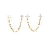 925 Silver Pearl Zircon Studs Double Chain Tassel Earrings