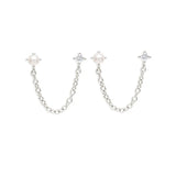 925 Silver Pearl Zircon Stud Earrings 18K Plated Tassel Earrings