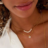 925 Silver Pearl Beads Charm Necklace Pink Enamel Cross Pendant