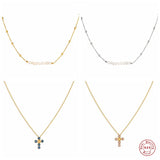 925 Silver Pearl Beads Charm Necklace Pink Enamel Cross Pendant
