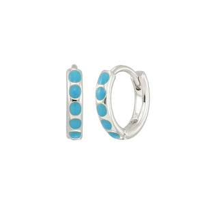 925 Silver Crimped Turquoise Zircon Huggie Earrings