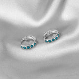 925 Silver Crimped Turquoise Zircon Huggie Earrings