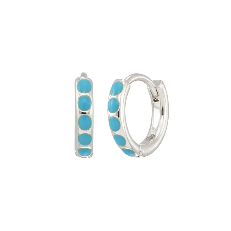 925 Silver Crimped Turquoise Zircon Huggie Earrings