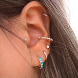 925 Silver Crimped Turquoise Zircon Huggie Earrings