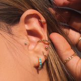 925 Silver Crimped Turquoise Zircon Huggie Earrings