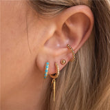 925 Silver Crimped Turquoise Zircon Huggie Earrings