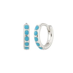 925 Silver Crimped Turquoise Zircon Huggie Earrings