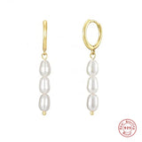925 Silver Pearl Beads Dangle Earrings Long Chain Drop Earrings