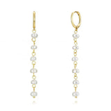 925 Silver Pearl Beads Charms Dangle Earrings Long Chain Drop