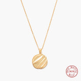 925 Silver Texture Disc Pendant Necklace For Women Retro Choker