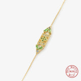 925 Sterling Silver Light Green Zircon Rectangle Plate Charm Bracelet