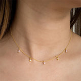 925 Sterling Silver Pink Water Drop Zircon Necklace Crystal Star Pendant