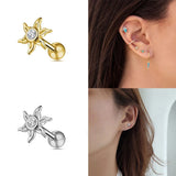 925 Silver Lion Head Spider Stud Earrings with Zircon Heart Flower Piercing