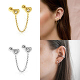 925 Silver Lion Head Spider Stud Earrings with Zircon Heart Flower Piercing