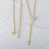 925 Silver Y Shape Zircon Flower Pendant Necklace for Women